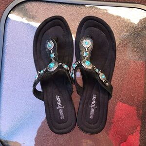Minnetonka Black Sandals with Turquoise Accents